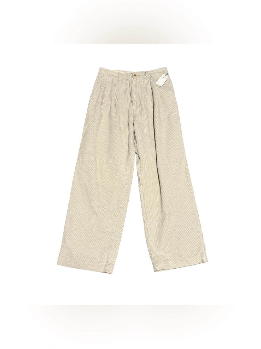 AE77 Premium Pleated Corduroy Pant American Eagle Cream High Waist Wide Leg NWT - Picture 2 of 7